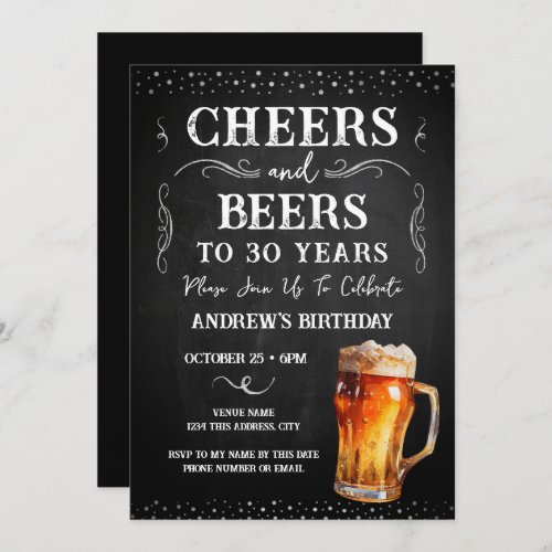 Cheers and Beers 30th Birthday Chalkboard Invitation