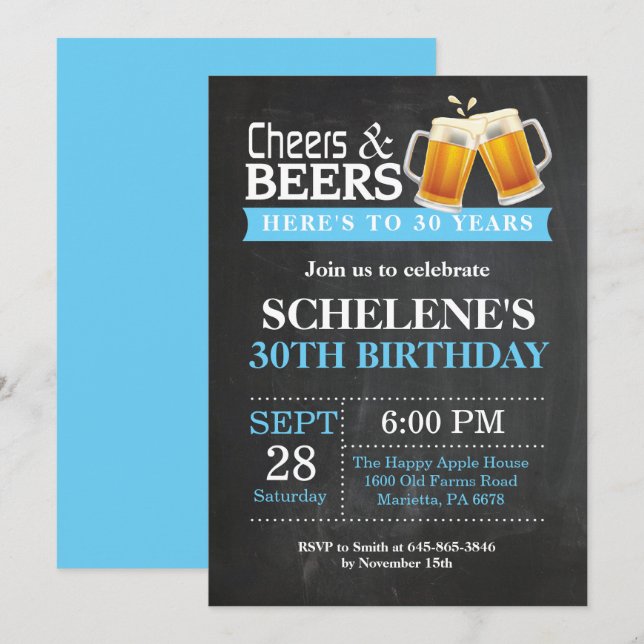 Cheers and Beers 30th Birthday Invitation Card (Front/Back)