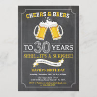 Cheers and Beers 30th Birthday Invitation Card