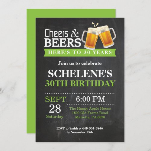 Cheers and Beers 30th Birthday Invitation Card