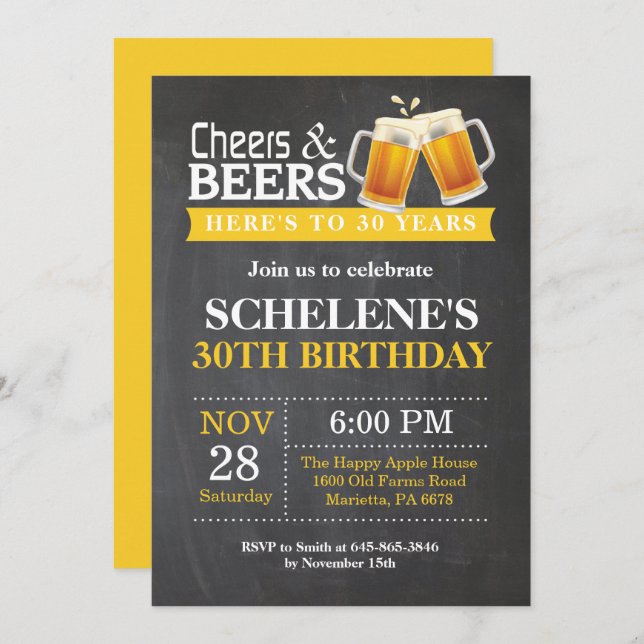 Cheers and Beers 30th Birthday Invitation Card (Front/Back)