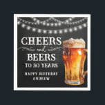 Cheers and Beers 30th Birthday lights Paper Napkin<br><div class="desc">Rustic Black Chalkboard watercolor beer bottle and pint glass. Rustic Outdoor or bar birthday decore for him. Any age. Easy to personalized template. All text can be adjusted using the design option. Fun,  simple,  casual birthday invites for him.</div>