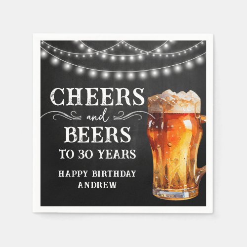 Cheers and Beers 30th Birthday lights Paper Napkin