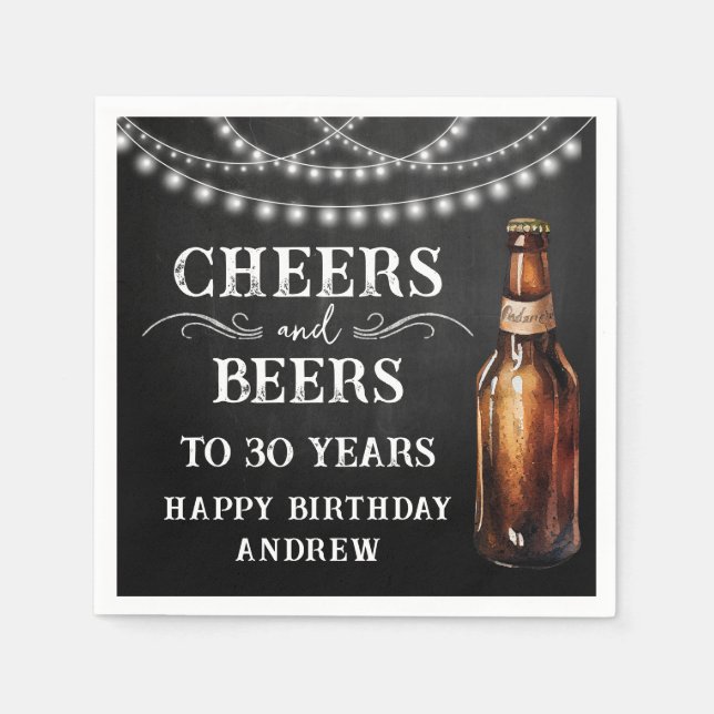 Cheers and Beers 30th Birthday Paper Napkin (Front)