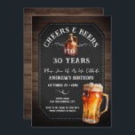 Cheers and Beers 30th Birthday Party Invitation<br><div class="desc">Cheers and Beers Birthday Invitations. Easy to personalize. All text is adjustable and easy to change for your own party needs. Chalkboard and rustic wood background elements. Fun Chalkboard swirls and flourishes. Watercolor beer mug. Invitations for him. Bar or backyard BBQ birthday design. Any age,  just change the text.</div>