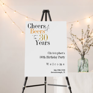 Cheers and Beers 30th Birthday Party Welcome Foam Board