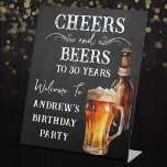 Cheers and Beers 30th birthday Pedestal Sign<br><div class="desc">Rustic Black Chalkboard watercolor beer bottle and pint glass. Rustic Outdoor or bar birthday decore for him. Any age. Easy to personalized template. All text can be adjusted using the design option. Fun,  simple,  casual birthday invites for him.</div>