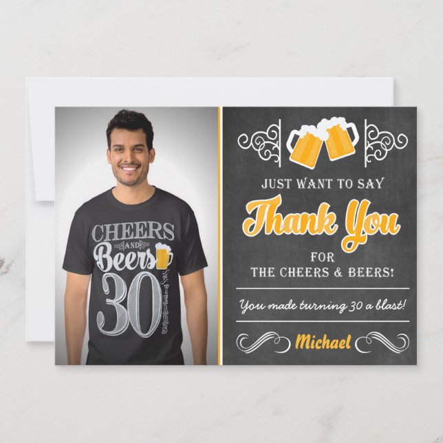 Cheers and Beers 30th Birthday Thank You Card (Front)