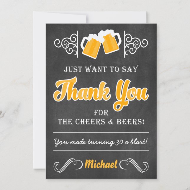 Cheers and Beers 30th Birthday Thank You Card (Front)