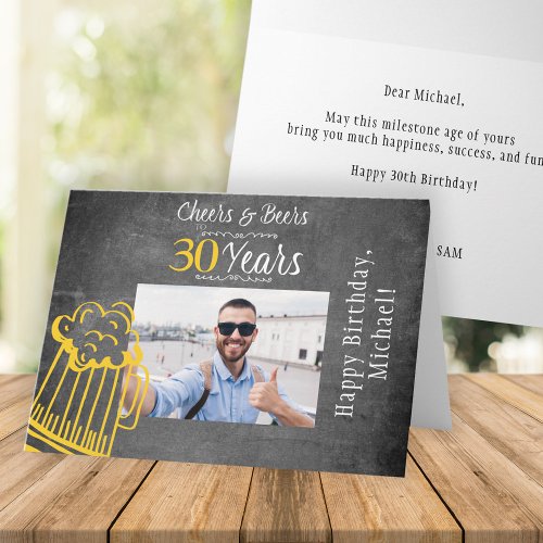 Cheers and beers 30th men birthday custom photo card