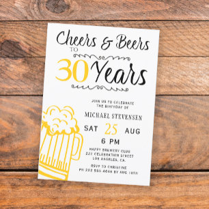 Cheers and beers 30th men casual birthday invitation
