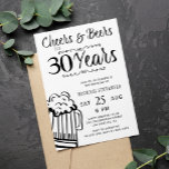 Cheers and beers 30th men casual birthday invitation<br><div class="desc">Informal and funny cheers and beers men thirty birthday party invitation card with a fancy typography script,  a doodle beer mug and vintage style swirls.               Suitable for any age or milestone birthday party. Easy to personalize by changing age,  name and party details!</div>