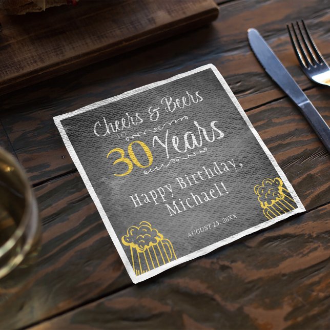 Cheers and beers 30th men milestone birthday party napkins (Creator Uploaded)