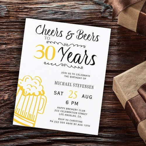 Cheers and beers 30th years birthday invitation