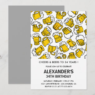 Cheers and Beers 34th birthday invitations Men  