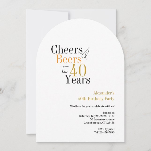 Cheers and Beers 40 years minimal party Invitation (Front)