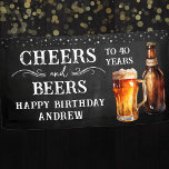 Cheers and Beers 40th Birthday Banner<br><div class="desc">Rustic Black Chalkboard watercolor beer bottle and pint glass. Rustic Outdoor or bar birthday decore for him. Any age. Easy to personalized template. All text can be adjusted using the design option. Fun,  simple,  casual birthday invites for him.</div>