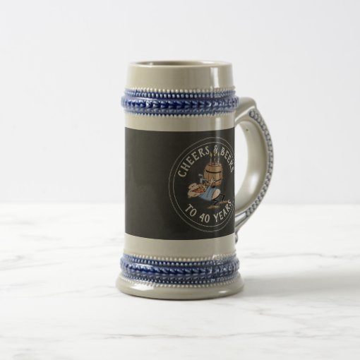 Cheers And Beers 40th Birthday Black And White Beer Stein | Zazzle