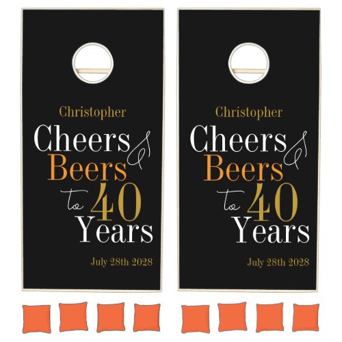 Cheers and Beers 40th Birthday Black Gold Party Cornhole Set