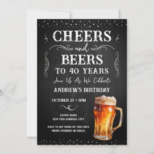 Cheers and Beers 40th Birthday Chalkboard Invitati Invitation