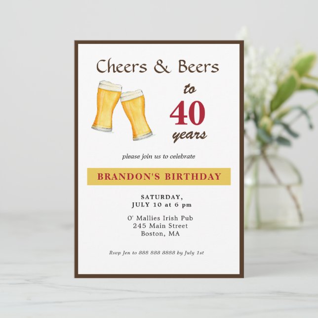 Cheers And Beers 40th Birthday Invitation (Standing Front)