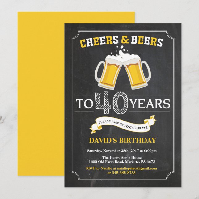 Cheers and Beers 40th Birthday Invitation Card (Front/Back)