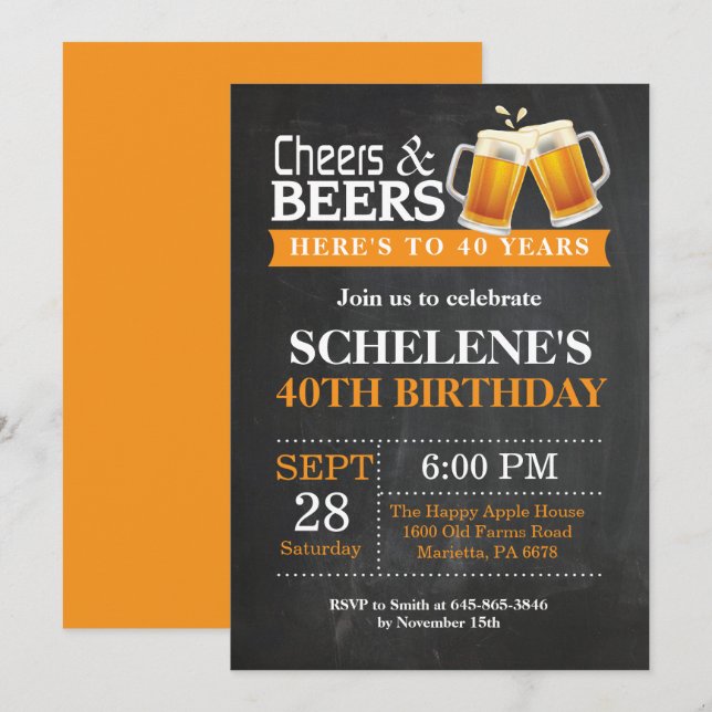 Cheers and Beers 40th Birthday Invitation Card (Front/Back)
