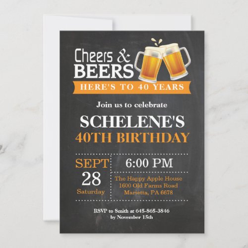 Cheers and Beers 40th Birthday Invitation Card