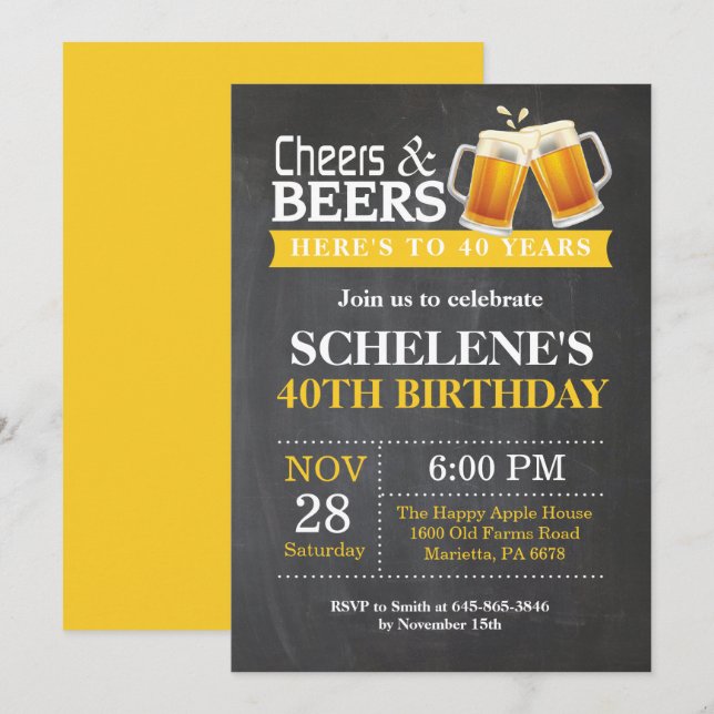 Cheers and Beers 40th Birthday Invitation Card (Front/Back)