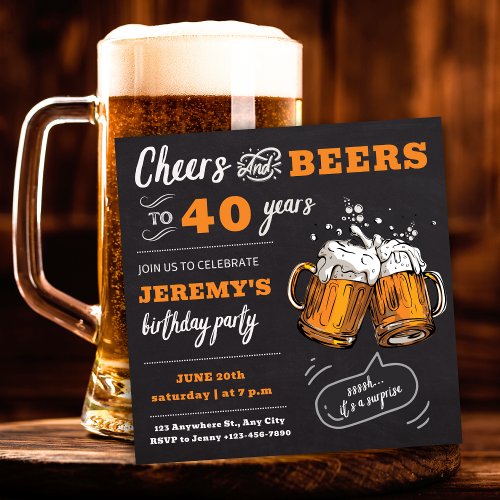 Cheers and Beers 40th Birthday Party Invitation