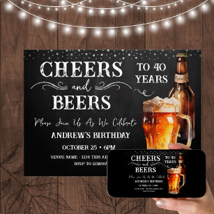 Cheers and Beers 40th Birthday Rustic Invitation