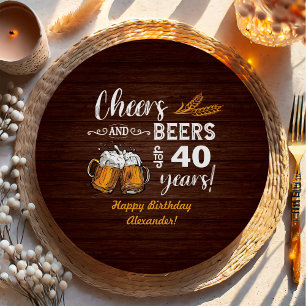 Cheers and Beers 40th Birthday Rustic Paper Plates