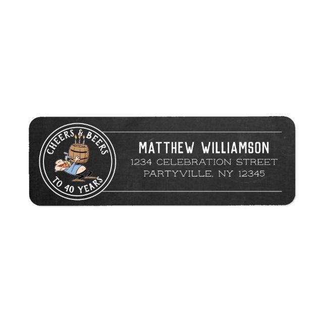 Cheers And Beers 40th Birthday White On Chalkboard Label (Front)