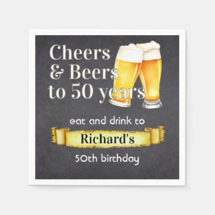 Cheers and Beers 50 Years Simple Vintage Black Napkins