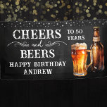 Cheers and Beers 50th Birthday Banner<br><div class="desc">Rustic Black Chalkboard watercolor beer bottle and pint glass. Rustic Outdoor or bar birthday decore for him. Any age. Easy to personalized template. All text can be adjusted using the design option. Fun,  simple,  casual birthday invites for him.</div>