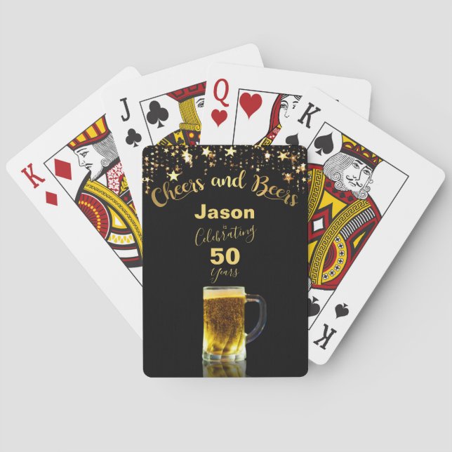 Cheers and Beers 50th Birthday Black and Gold Poker Cards (Back)