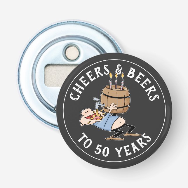 Cheers And Beers 50th Birthday Black And White Bottle Opener (Front)