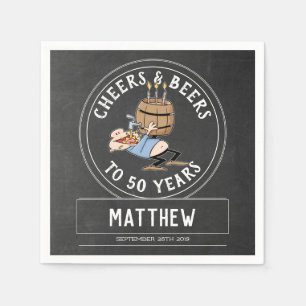 Cheers And Beers 50th Birthday Black And White Napkins