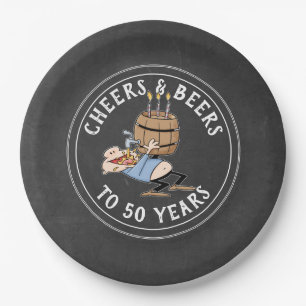 Cheers And Beers 50th Birthday Black And White Paper Plates