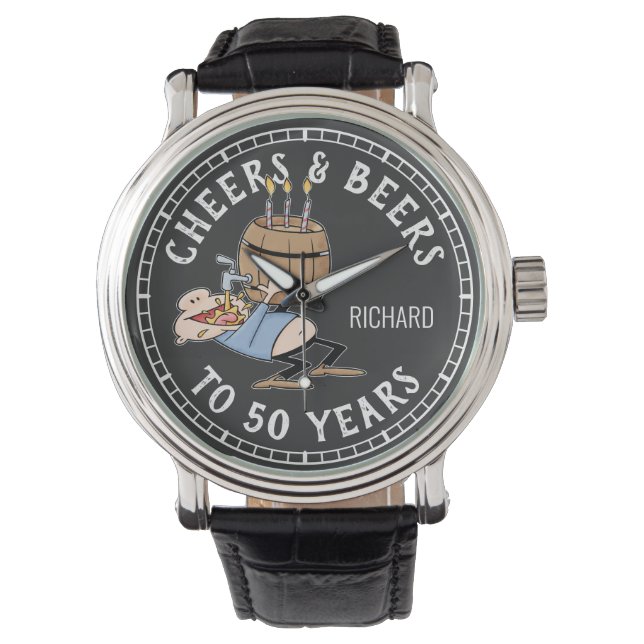 Cheers And Beers 50th Birthday Black And White Watch (Front)
