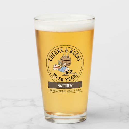 Cheers And Beers 50th Birthday Cartoon Glass