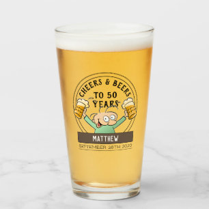 Cheers And Beers 50th Birthday Cartoon Glass