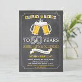 Cheers and Beers 50th Birthday Invitation Card (Standing Front)