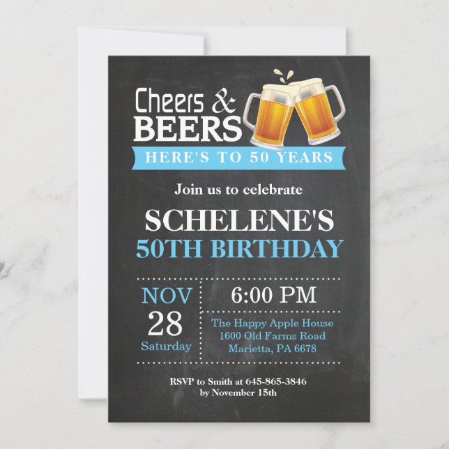 Cheers and Beers 50th Birthday Invitation Card (Front)