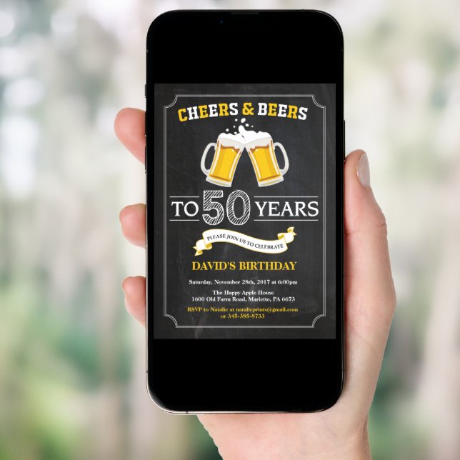 Cheers and Beers 50th Birthday Invitation Card (Front Digital)