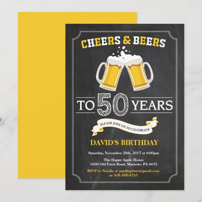 Cheers and Beers 50th Birthday Invitation Card (Front/Back)