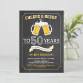 Cheers and Beers 50th Birthday Invitation Card (Standing Front)