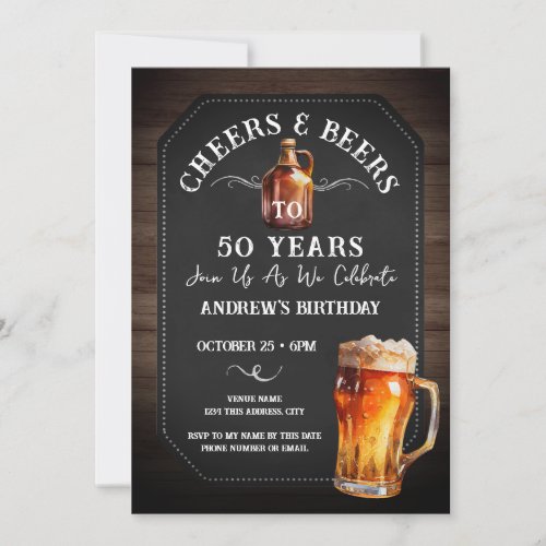 Cheers and Beers 50th Birthday Party Invitation