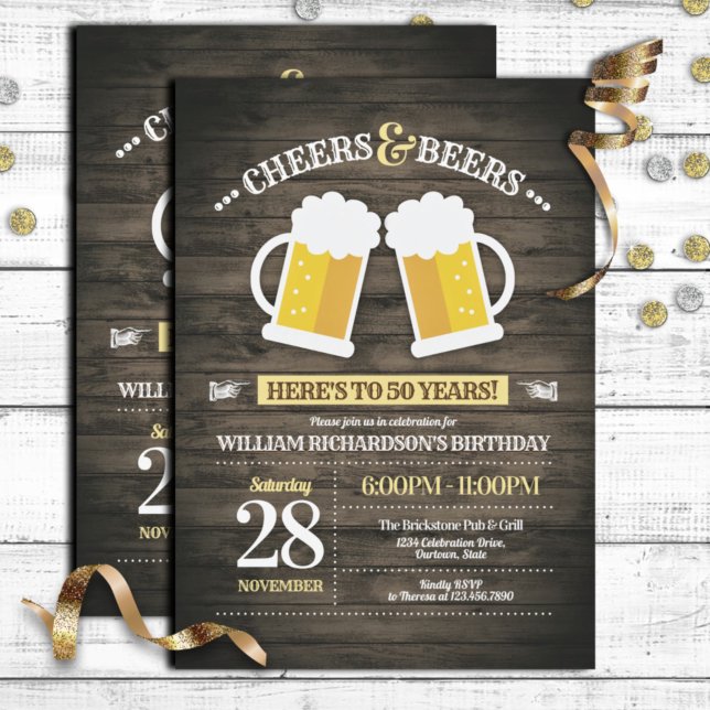 Cheers and Beers 50th Birthday Party Invitation (Creator Uploaded)