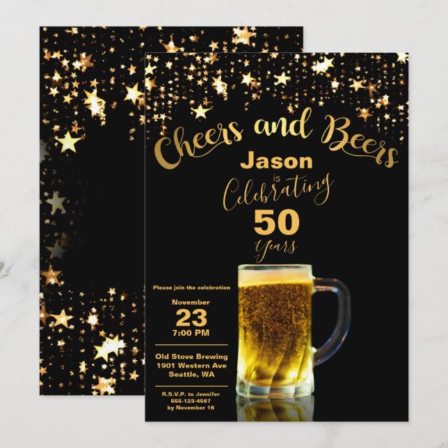 Cheers and Beers 50th Birthday Party Invitation (Front/Back)